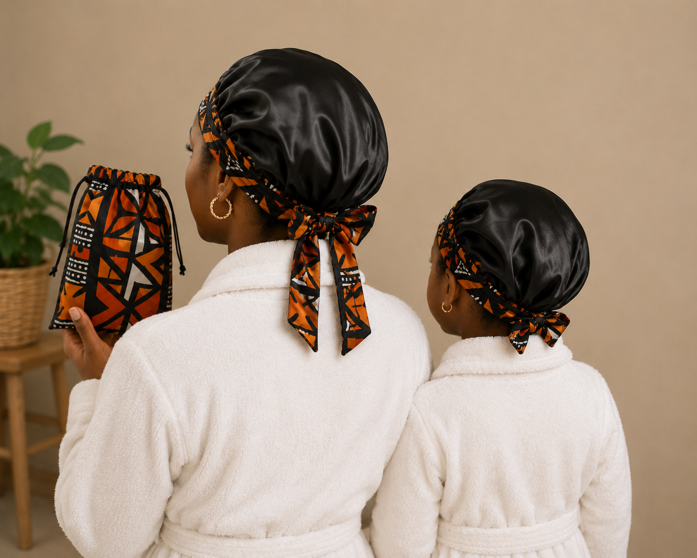 Silky Satin Ankara Bonnet w/ Storage Bag