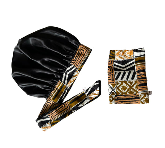 Silky Satin Ankara Bonnet w/ Storage Bag